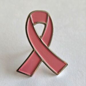 Breast cancer pin enamel brooch pink silver tone cause ribbon